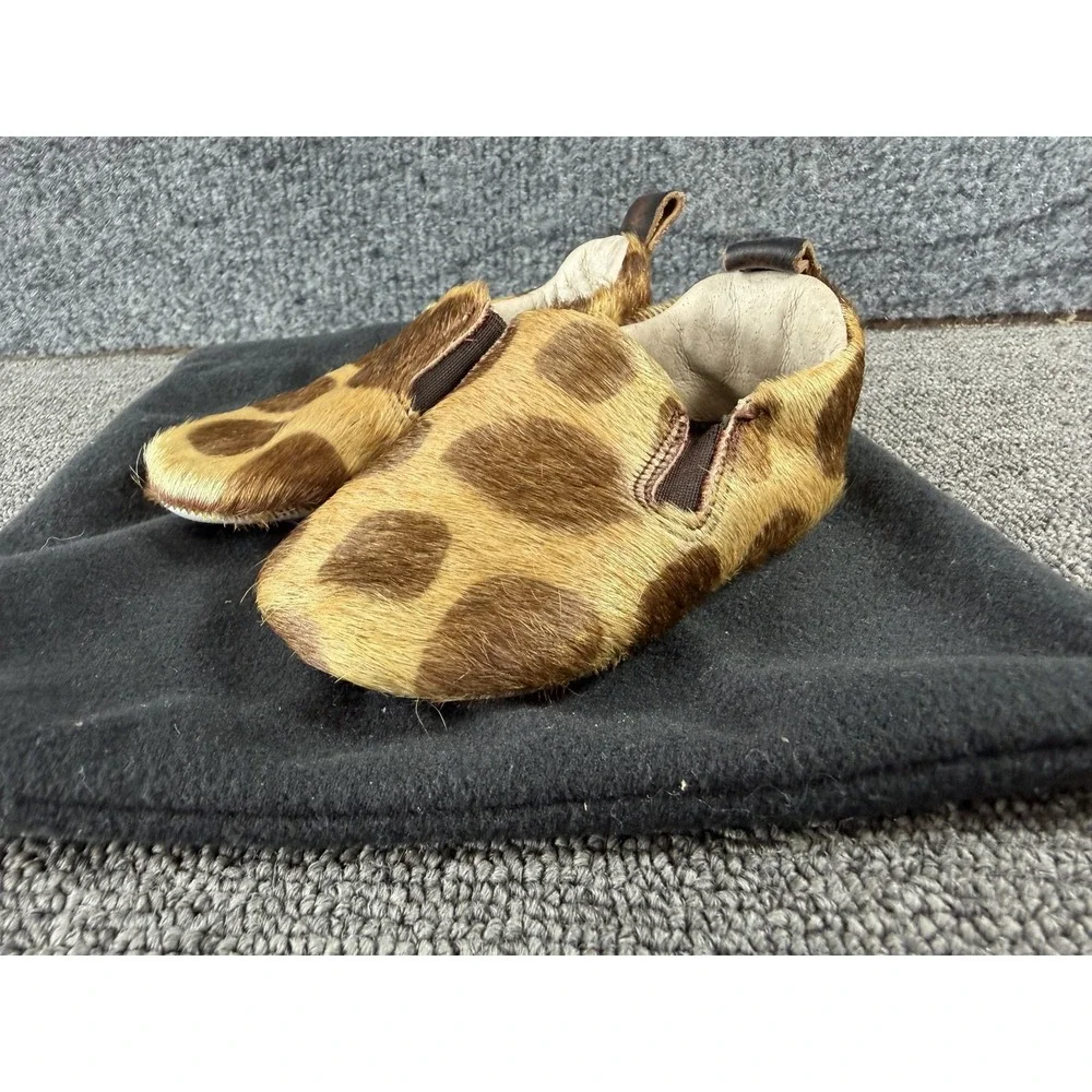 Freebird Crib Shoes Girls 3 Brown Baby Kicks Animal Hair Leather Lined Slippers